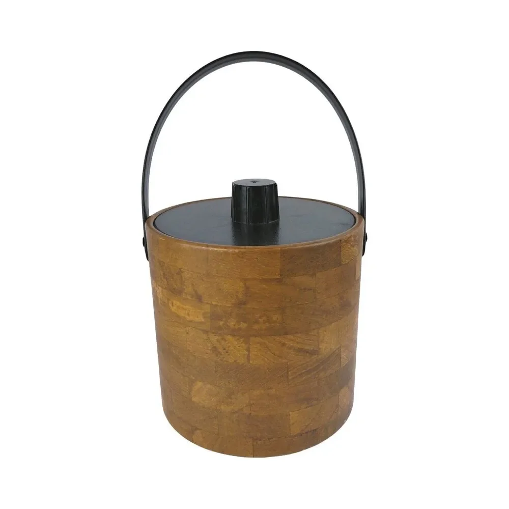 Irvinware Ice Bucket Wood Grain Brown  USA Vtg Retro 1970's MCM Mancave Barware